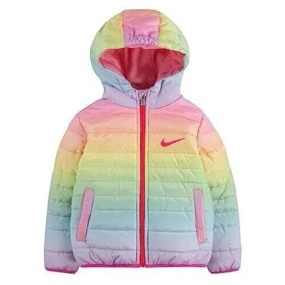 Nike Girls Rainbow Ombre Puffer Jacket 2T Hooded Full Zip 26G461-W6U NWT